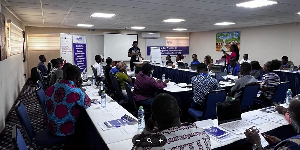 Rosemond Ebi-Adwo of the MFWA addressing journalists on the first day of the training