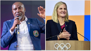 AFA president Charles Osei Asibey [L]; IOC president-elect Kirsty Coventry [R]