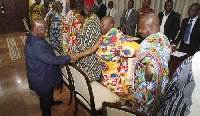 President Akufo-Addo exchanging pleasantries with the chiefs when they visited the Jubilee House