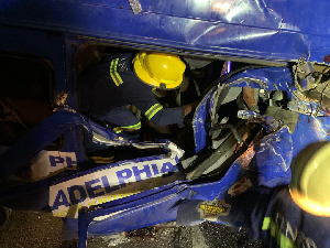 The Ghana National Fire Service rescued two victims who had been trapped in the incident The Ghana National Fire Service rescued two victims who had been trapped in the incident
