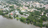 Photo of buildings submerged by flood