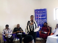 Nana Yamfoah Amua Sekyi, Director, Public Education, CHRAJ addressing the chiefs)