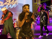 Efya (middle), Samini (left), and Sarkodie (right) were among the performers at the event