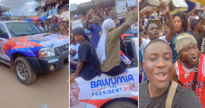 All you know is drive V8s - Watch Bawumia campaign convoy being booed at Adum