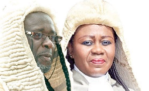 Acting Chief Justice Baffoe Bonnie (L) and suspended Chief Justice Gertrude Torkornoo