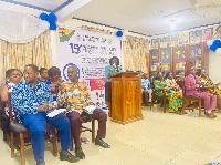 The headmistress of the school, Mrs. Sylvia M. Letcher-Teye, speaking at the press launch