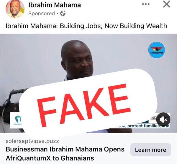 The suspect used Ibrahim Mahama's photo and GhanaWeb's logo to claim he has started an investment