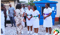 Ghana Medical Trust Fund Administrator Adjoa Obuobia Darko-Opoku speaking with some nurses