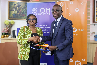 L–R: Fatou Diallo Ndiaye, IOM's Chief of Mission for Ghana and Julian Opuni, Fidelity Bank Director