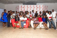 Some ladies of Airtel Ghana in a group photograph with Ms. Efua Addotey