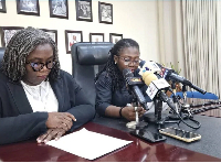 Justice Ellen Offei Aryeh, Registrar of SC and Justice of High Court (right) addressing the media