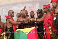 Some traditional leaders surrounding the remains of the late former UN Secretary General, Kofi Annan