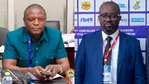 Kofi Adams (L) has disclosed the Black Stars budget presented by Kurt Okraku's (R) GFA