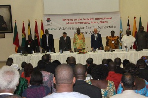 Vice President Kwesi Amissah Arthur addresses socialist conference in Accra.