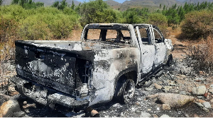The trio's burned-out white pickup truck was discovered at a ranch in Santo Tomas