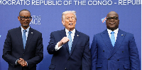 Prez of Rwanda Paul Kagame (L)  Donald Trump (C) and DRC Prez Felix Tshisekedi