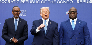 Prez of Rwanda Paul Kagame (L)  Donald Trump (C) and DRC Prez Felix Tshisekedi