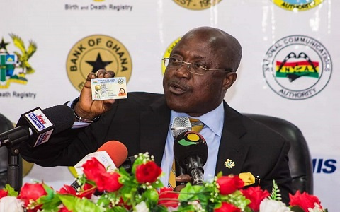 NIA Boss, Professor Ken Attafuah holding a Ghana Card