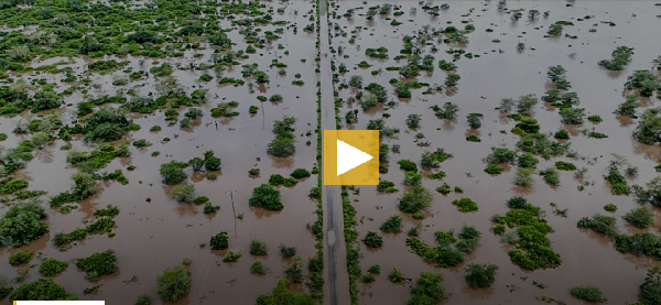 Flood waters cover the Chibuto-Chaimite road in Gaza province, Mozambique, Saturday, Jan. 17, 2026