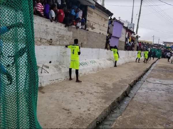 Hundreds of people are treated to good football to stop open defecation in the area