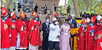 President Museveni and First Lady Janet Museveni interact with clergy and government officials