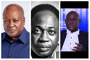 John Mahama (L) the late Kwame Nkrumah (M) and Obiri Boahen
