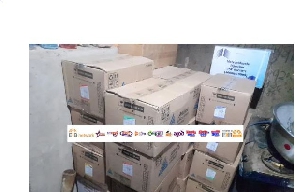 A photo of stolen items in boxes