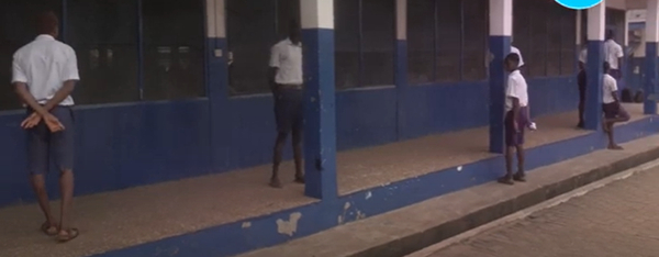 Watch how 7 Labone SHS students are prevented from writing their paper because of lateness