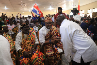 Dr. Mahamudu Bawumia shaking hands with some of the Keta chiefs