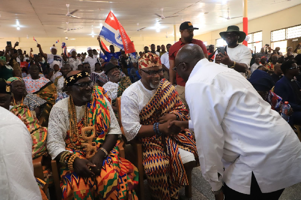 Dr. Mahamudu Bawumia shaking hands with some of the Keta chiefs