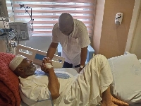 Former President, John Mahama with Alhaji Said Sinare at the hospital