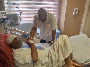 Former President, John Mahama with Alhaji Said Sinare at the hospital