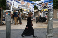 Netanyahu-Trump banner in West Jerusalem after Israel election