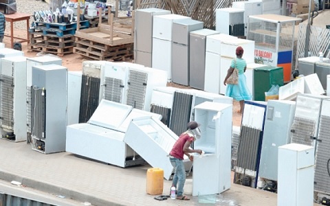 Mr. Frimpong says these secondhand fridges are used in laboratories in other countries