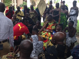 Black Stars captain, Asamoah Gyan in a handshake with the Asantehene