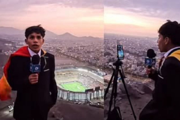 Cliver Huamán was giving updates of the final on a hill