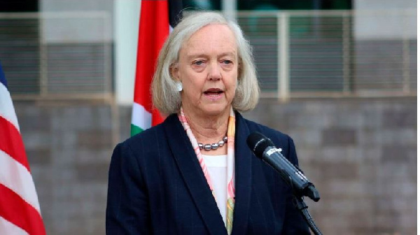 US Ambassador to Kenya Meg Whitman during a press briefing at the US Embassy in Nairobi, Kenya.
