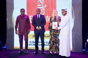 Emirates Ghana team receiving award from the UAE Ambassador to Ghana