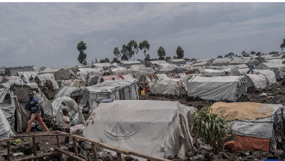 Displaced people are seen in a refugee camp on the outskirts of Goma, North Kivu Province DRC