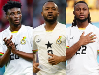 L-R: Kudus Mohammed, Jordan Ayew and Antoine Semenyo are Ghanaian footballers