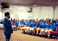 Kow Essuman addressing some young people