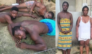 A photo collage of the arrested kidnappers (L) and rescused victims (R)