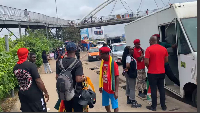 Some of the protesters who had gathered at the meeting point of the protest in Accra