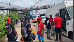 Some of the protesters who had gathered at the meeting point of the protest in Accra