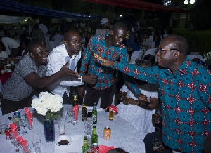 Mr. Blay exchanging pleasantries with some of the guests at the party