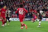 Ajax midfielder, Kudus Mohammed scores against Liverpool