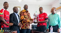 The Rugby team presented the trophy to Deputy Sports Minister, Perry Okudzeto
