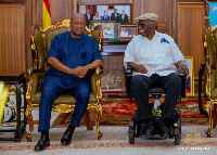 Photo of President Mahama (L) and Former President J A Kufuor