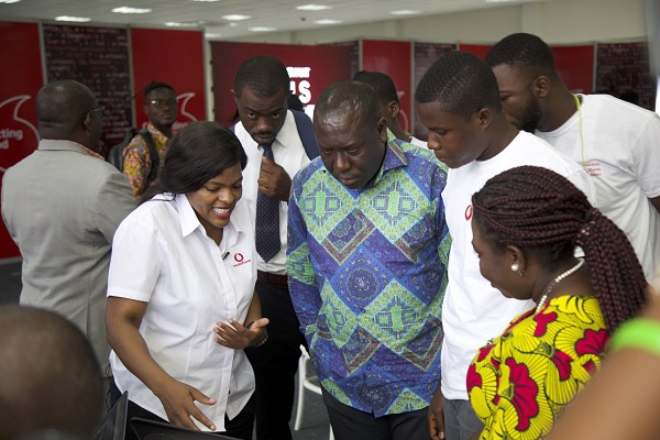 Vodafone Ghana CEO, Yolanda Cuba interacting with some of the participants of the coding programme