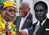 Mugabe (L) once described Akufo-Addo (M) as embodying Kwame Nkrumah's (R) spirit
